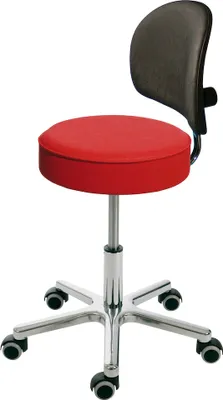 Produktbild von Drehhocker Indianapolis High mit Rückenlehne | Sitzhöhe 54-72cm | Ø 61cm | Tragfähigkeit 110kg | Kunstleder-Sitz | Aluminium-Fußkreuz mit Rollen | Feuerrot