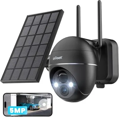 Produktbild von IEGEEK 5MP Outdoor-Überwachungskamera, Batterie, PTZ WLAN Solarpanel, PIR-Bewegungssensor, 30 m farbige Nachtsicht, Zwei-Wege-Audio, 2,4 GHz WLAN,