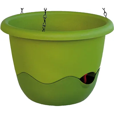 Produktbild von Plastia Mareta Blumenampel zum Aufhängen, 25 cm, Selbstbewässerungstopf mit Kette, Blumentopf aus Kunststoff, Hell und Dunkel Grün