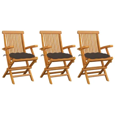 Produktbild von Klappstühle mit taupefarbenen Kissen, 3-teilig, Massivholz Teakholz