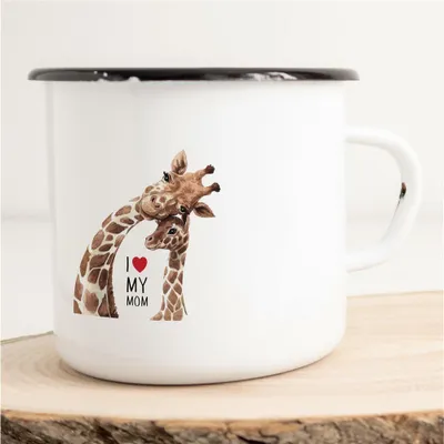Produktbild von Huuraa Emaille Tasse I love my Mom Geschenk Kaffeebecher Vintage 300ml I love my Mom Präsent