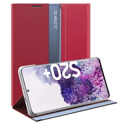 Immagine prodotto di Custodia Galaxy S20 Plus, Custodia sottile in pelle con finestra e supporto per Samsung Galaxy S20 Plus rosso