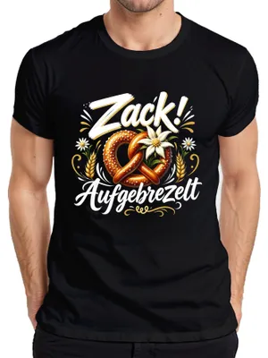 Produktbild von Zack! Aufgebrezelt Bayern Brezel Wiesn Trachtenshirt Lederhose Herren T-Shirt, Schwarz, XXL