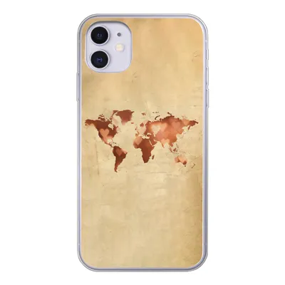 Produktbild von MuchoWow® Handyhülle Schutzhülle Hülle für iPhone 11 Weltkarte - Herz - Braun Silikon Softcase Handy Hülle - Handytasche