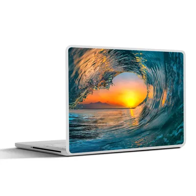 Produktbild von MuchoWow® Laptop Aufkleber Sticker Cover Sonnenuntergang - Wasser - Welle - Orange 36.5x27.5 cm - Laptop-Sticker