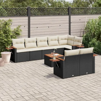 Produktbild von 9-tlg. Garten-Sofagarnitur - mit Kissen Schwarz Poly Rattan - Gartenmöbelset 3259396