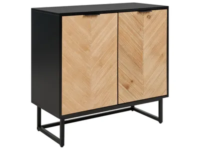 Produktbild von BELIANI Sideboard Schwarz und helles Holz MDF Holzfurnier 2 Türen mit Einlegeböden Skandinavisches Schlafzimmer Aufbewahrungslösung