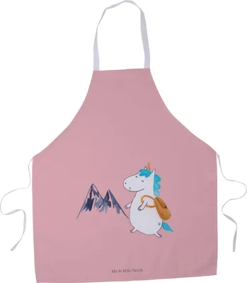 Produktbild von Mr. & Mrs. Panda Kochschürze Einhorn Bergsteiger - Rot Pastell - Geschenk, Abenteuer, Schürze, Berge, Unicorn, Kochkleidung, Grillschürze, Urlaub, Küchenzubehör