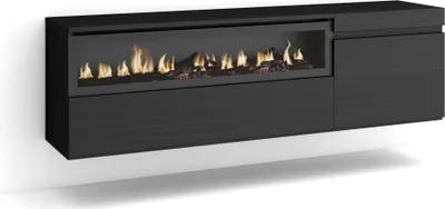Produktbild von TV-Schrank, Lowboard, 150x35x45cm, Für TV-Geräte bis zu 65", Elektrokamin, Hängend, Schwarz