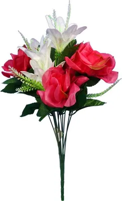 Produktbild von Strauß aus 12 Blumen, Rosen- und Lilienmischung, dunkelrosa und weiß