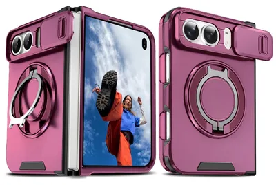 Obrázek produktu pro Dvouvrstvé pouzdro pro iPhone Duo, s posuvným krytem fotoaparátu a magnetickým kroužkovým stojánkem Třešňově