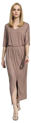 Produktbild von Damen Maxikleid mit Schlitz V-Ausschnitt; Cappucino 42