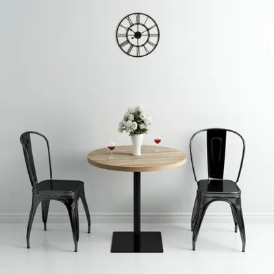 Image de Maison Exclusive - Table de bistrot ronde en MDF et acier, 80 x 75 cm, aspect chêne