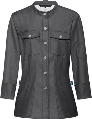 Produktbild von Greiff GASTRO MODA Damen Cuisine Kochjacke Jeansjackenstyle Stehkragen Druckknöpfe Regular Fit ® Denimoptik Anthrazit L