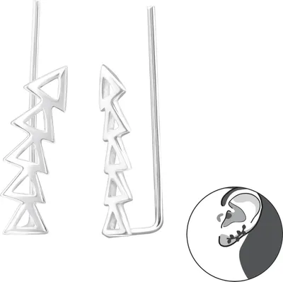 Produktbild von 1 Paar Ear Climber 925 Sterling Silber mit Dreiecken Ohrstecker Ohrklemme