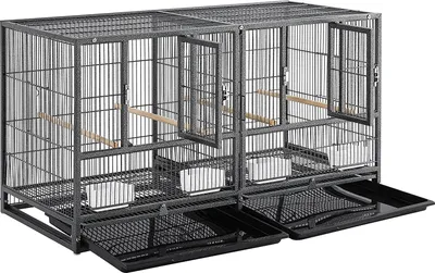 Produktbild von Yaheetech Großer Vogelkäfig Vogelvoliere Papageienkäfig Doppelkäfig Trennwand Trenngitter Zuchtkäfig Vogelhaus 96 x 46 x 53 cm Schwarz
