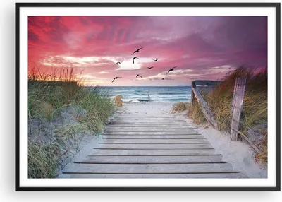Produktbild von Gerahmtes Poster - Schwarzer Rahmen - Strand Sand Vögel - 100x70 cm - Wand Bild - Wanddeko - Wandbilder - Kunstposter - Wandposter - Bilderrahmen - Bilder - Kunstdruck - P2BAA100x70-4994