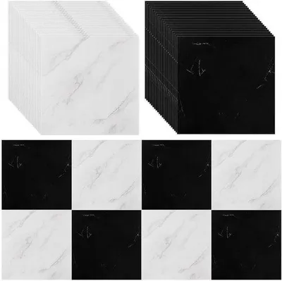 Immagine prodotto di Piastrelle autoadesive per pavimenti 30x30 cm - Pavimento in PVC - Cucina - Soggiorno - Bagno - 3,6 m² - Marmo bianco e nero