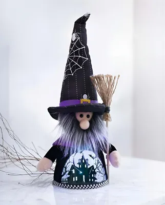 Image de Figurine décorative LED "Sorcier" 39 cm de haut, décoration d'Halloween avec éclairage multicolore, décoration lumineuse