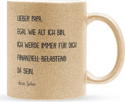 Produktbild von 22Feels Glitzertasse Gold Papa Geschenk von Sohn Vatertag Vater Geburtstag Weihnachten Kaffeetasse Männer Haferl Geschenkidee Bürotasse
