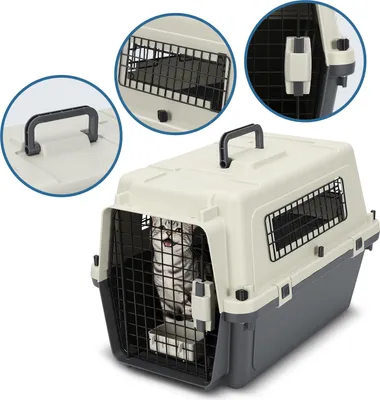 Produktbild von Bettizia Hundebox Auto Rückbank Transportbox 60.4x42x39.8cm Katzentransportbox Kaninchen Katzenkorb Transport Hundetransportbox Reisebox Grau-Weiß