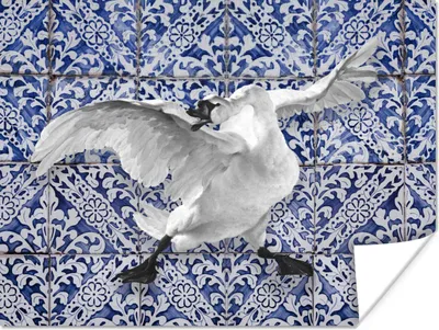 Produktbild von MuchoWow® Poster Schwan - Kunst - Delfter Blau - Malerei - Alte Meister 120x90 cm - Wandbild
