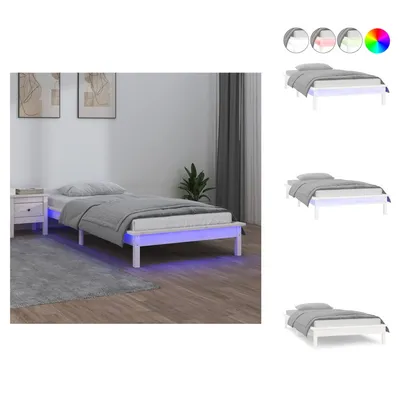 Produktbild von vidaXL Massivholzbett mit LEDs Weiß 90x190 cm -  Betten & Bettgestelle