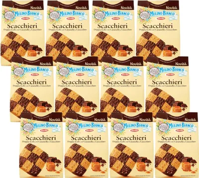 Produktbild von MULINO BIANCO Scacchieri - Italienische Schokoladen- und Karamellkekse 300g x 12 pakete (Scacchieri, x12)