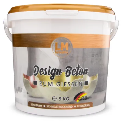 Produktbild von LM-Kreativ Design Beton 5 kg – feinkörnige Gieß- & Modelliermasse für dünnwandige Deko, staubarm, wetterfest & frostfest,  Germany