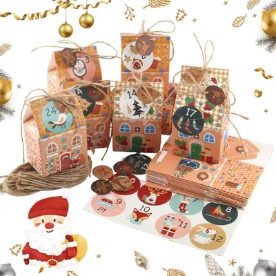 Image de Calendrier de l'Avent à remplir : 24 boîtes avec des décorations et des autocollants, dimensions : 7x5x11 cm