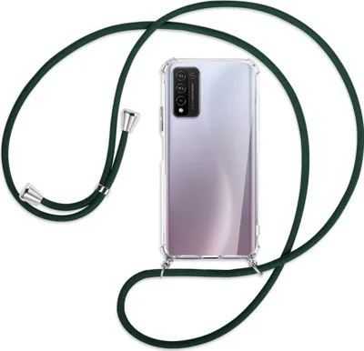 Produktbild von Handykette Backcover-Schutzhülle mit Band (Metall silberfarben) für Honor 10X Lite - dunkelgrün