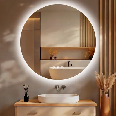 Image de S'AFIELINA miroir de salle de bain LED rond miroir de salle de bain mural avec interrupteur tactile,3 couleurs de lumière 3000/4000/6500K 80 cm