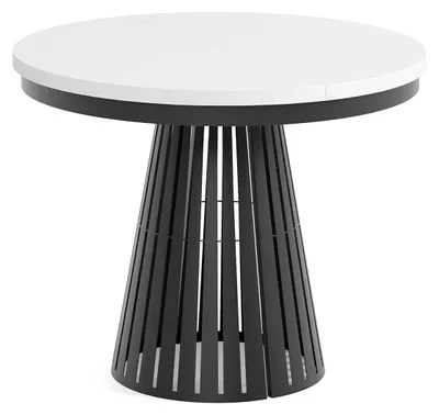 Produktbild von MEBLINI Esstisch Rund Ausziehbar aus Metall - 100-176x76cm - CONEY - Weiß Matt/Schwarz Matt - Loft - Esszimmertisch Modern - Küchentisch - Ausziehtisch - Round Dining Table