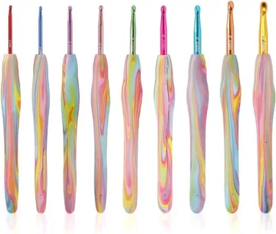 Set von 9 Häkelnadeln mit weichem Griff - Aluminium-Häkelnadeln für Anfänger und erfahrene Häkler - Ideal zum Stricken und
