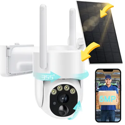 Produktbild von 7MAGIC Überwachungskamera Aussen Akku Solar, 5MP Klares Qualität, Kamera Überwachung Aussen WLAN mit Bunte Nachtsicht PIR, Bewegungserkennung, 2-Wege-Audio, IP65 wasserdicht, Weiß