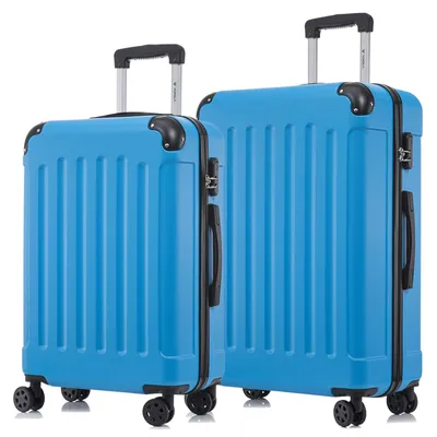 Produktbild von Suitcase Set, Rollkoffer Handgepäck, Kofferset, mit 4 Rollen 360°, Hartschalenreise Zahlenschloss, Weicher Gummigriff (2er Set, L&XL, Blau)