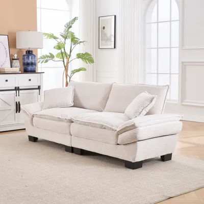 Produktbild von MODFU Relaxsofa,Sofa mit zwei kissen und dicken kissen,Doppelsofa mit einem federbett, Polstermöbel Geeignet für Wohnzimmer/Schlafzimmer,Beige