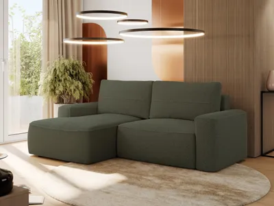 Produktbild von MKS MEBLE Sofa mit Schlaffunktion - Ecksofa mit Schlaffunktion und Bettkasten - Sofa 3 Sitzer - Schlafsofa - Couch - Schlafsofa mit Bettkasten - Belluno - Grün Boucle - Links