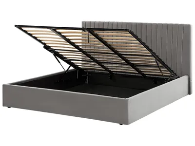 Zdjęcie produktu dla BELIANI Łóżko z pojemnikiem szare tapicerowane welurem 180 x 200 cm pikowane wezgłowie nowoczesny design