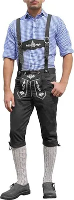 Produktbild von Trachten Kniebundhose Jeans Hose mit Hosenträgern, Größe:46/XS, Farbe:Schwarz