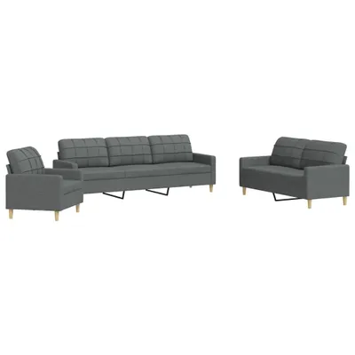 Image de vidaXL Ensemble de canapés 3 pièces gris foncé Tissu