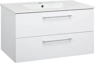 Produktbild von VBChome Badezimmer Set 81x46x47 cm Weiß mit Keramikwaschbecken und Hängeschrank mit 2 Schubladen