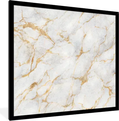 Produktbild von MuchoWow® MuchoWow® Gerahmtes Poster Marmor - Weiß - Gold - Abstrakt 40x40 cm - Poster mit zchwarzem Bilderrahmen - Mit Rahmen - Wanddekoration Schlafzimmer