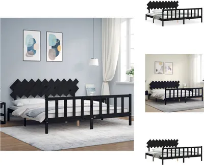 Produktbild von vidaXL Massivholzbett mit Kopfteil Schwarz 200x200 cm -  Betten & Bettgestelle