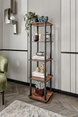 Produktbild von Skye Decor, Hochwertiges Bücherregal, Walnuss, 34 x 140 x 34 cm | 100% MDF, Komprimierte Kraftbeine | Modernes, industrielles Design für stilvolle Wohnräume und Büros.