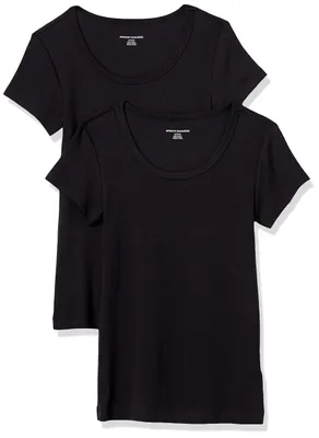 Produktbild von Amazon Essentials Damen Basic U-Ausschnitt T-Shirt mit Flügelärmeln aus Modal-Baumwolle, Schmaler Passform, 2er-Pack, Schwarz, L