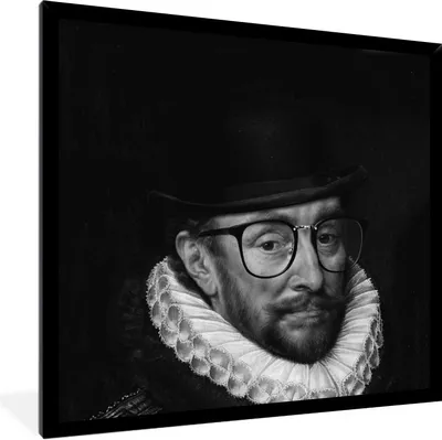 Produktbild von MuchoWow® Gerahmtes Poster Porträt von Wilhelm I. - Adriaen Thomasz - Schwarz und Weiß 40x40 cm - Poster mit Schwarzem Bilderrahmen Wandposter Rahmen Foto Bilder - Mit Rahmen - Wanddekoration Schlafzimmer
