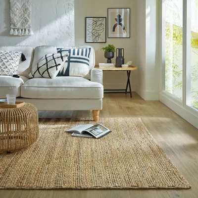 Produktbild von Teppich Kurzflor Geflochten Muster, Struktur, Flur Natur Rechteckig 200x290 | 71% Kenaf, 29% Baumwolle, ohne Rückenbeschichtung | Florhöhe: 8 cm | Handgewebt