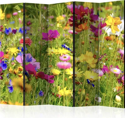 Produktbild von 5-teiliger Doppelseitiger Vlies Paravent - Summer Flowers II 225x172 cm Blumen b-B-0181-z-c