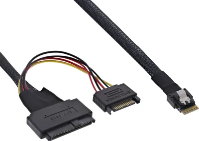 Zdjęcie produktu dla InLine 27644B, 1 m, SFF-8654 male, SFF-8639 + SATA, Prosty, Prosty, 24 Gbit/s